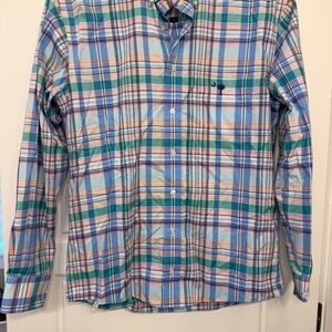 Palmetto Moon Vibrant Blue and Green Plaid Button Down Shirt